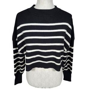 Merokeety Women's Striped Mock Neck Cropped Knit‎ Sweater Black White Size M